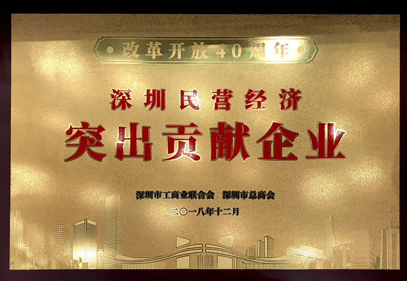 金沙9001cc 荣获“改革开放40周年深圳民营经济突出贡献企业”称号